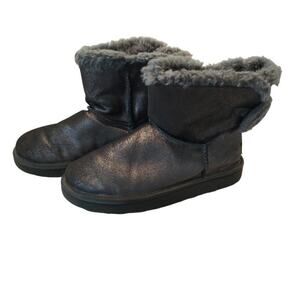 UGG Womens Arielle Mini Bailey Fur Bow Boots Black Metallic Y2K Suede US 5 EU 36